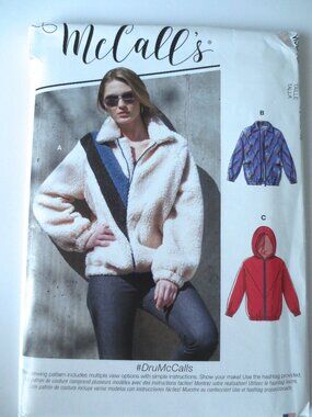McCalls Dru 8019 Fleece Zip Jacket Hoodie Sweatshirt Sewing Pattern Size XS S M